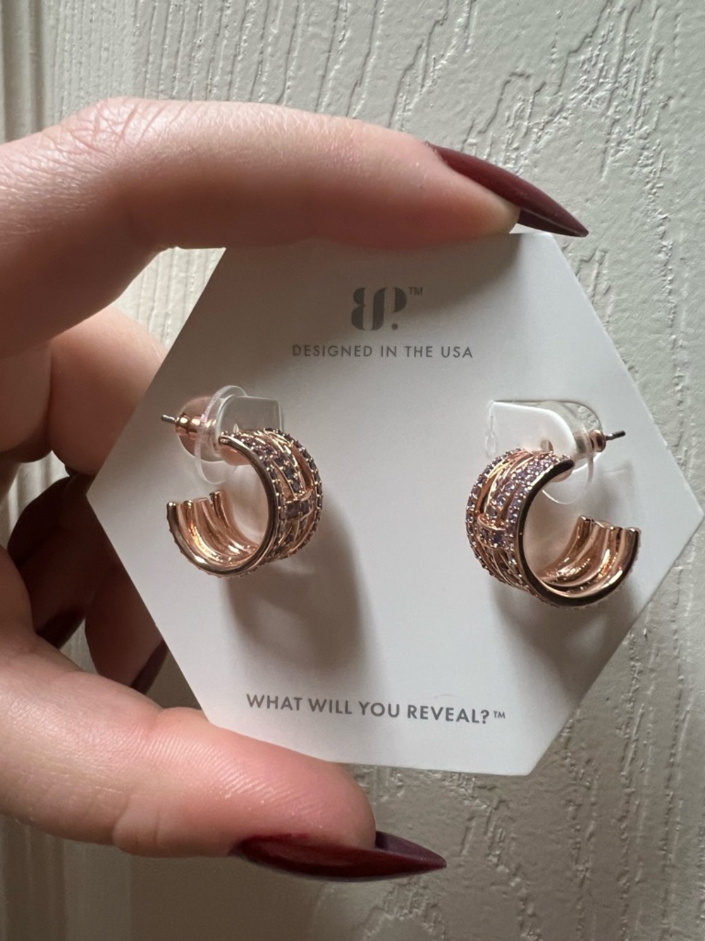 Rose Gold Amethyst Pavé Huggie Earrings